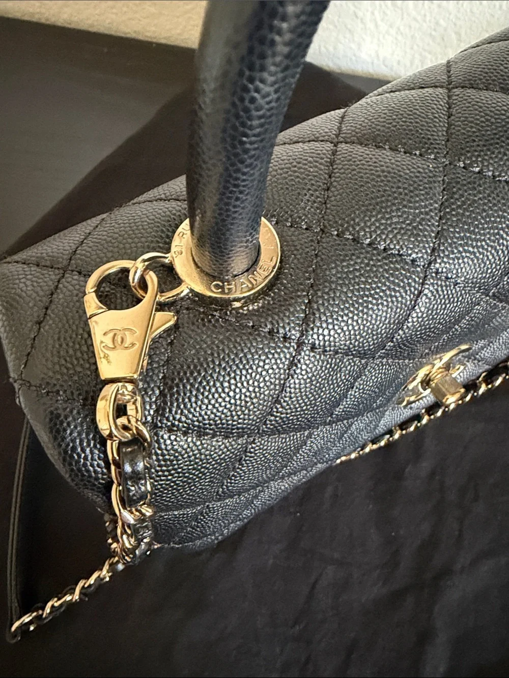 AUTHENTIC- CHANEL Black Caviar Leather Coco Bag